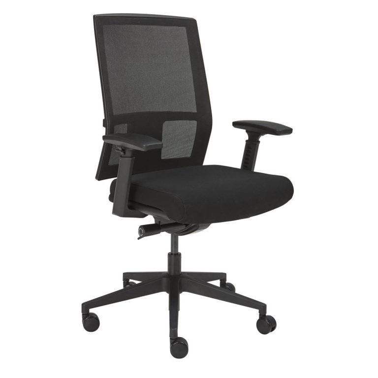 Zwarte bureaustoel met netwave rug en zwarte slijtvaste stof
