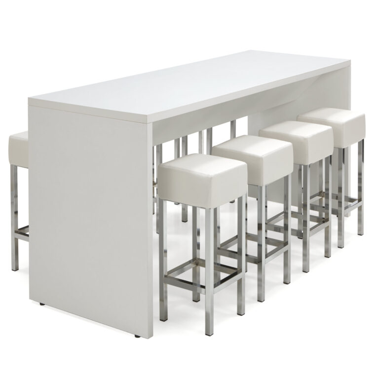 Hoge bartafel voor 8 personen uitgevoerd in wit formaat 220x80 cm